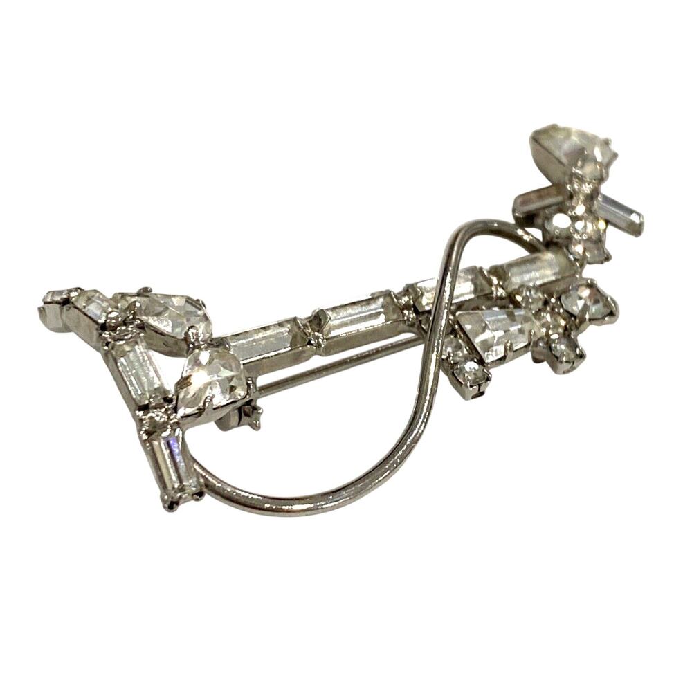 Vintage brooch silvertone and clear white rhinestone antique stick telephone pin - Picture 8 of 9